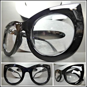 Oversized Vintage Retro Style Clear Lens EYE GLASSES Thick Black Fashion Frame - Picture 1 of 7