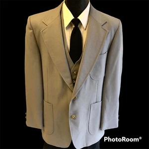 2 Pc 70's Johnny Carson Sport Coat MOD Jacket GOLD Btn Patch Pocket Blazer Vest - Picture 1 of 9