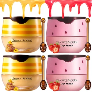 4 PCS Bee Lip Balm Honey Pot, Honey & Strawberry Lip Mask Vitamin E & Moisturizi - Picture 1 of 12