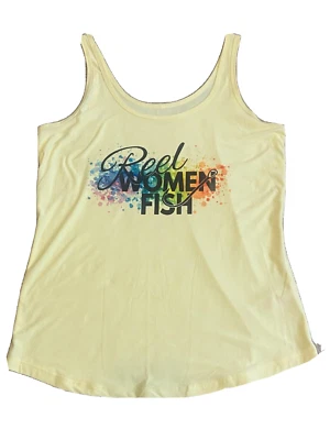 NEW XL Fishing Fish Reel Sleeveless Tank Top Shirt Yellow Woman’s 16-18 - Image 1 of 3