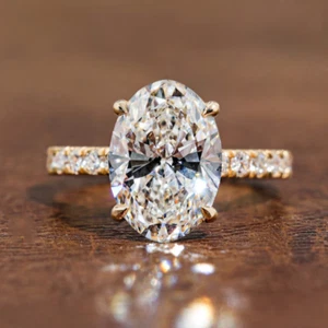 Customize : Diamond Ring Set 18k Yellow Gold 3.30 Ct Oval Cut IGI GIA Lab Grown - Picture 1 of 11