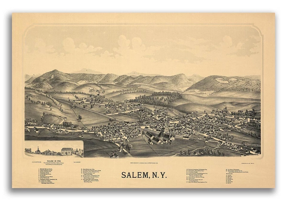 Mapa histórico panorámico de la ciudad de Salem Nueva York 1889 - 16x24 Foto 1 de 4