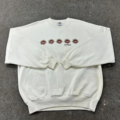 复古拉斯维加斯运动衫男式 L 白色圆领 Sun Smiles 套衫美国 90 年代 — 第 1/4 张图片