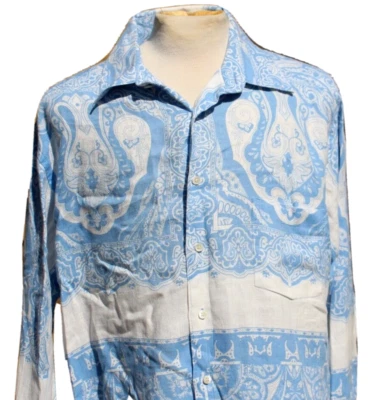 Martin Gordon Light Blue & White Handkerchief Linen Men's Long Sleeve Shirt XL - Image 1 of 4