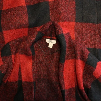 Style & Co $68 Small Red Black Buffalo Plaid Open Front Longline Tunic Cardigan - Image 1 of 4