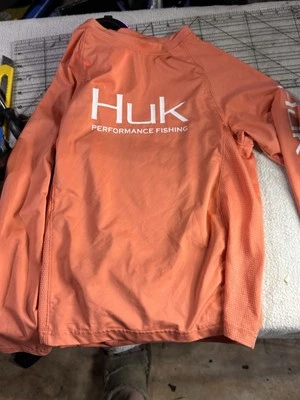 Camisa de pesca al aire libre Huk Boys YS manga larga rendimiento protección contra erupciones naranja Foto 1 de 4
