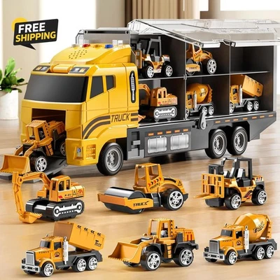 Juego de juguetes para vehículos de camión de construcción para niños pequeños con alfombrilla de juego y juguete fundido a presión Foto 1 de 4