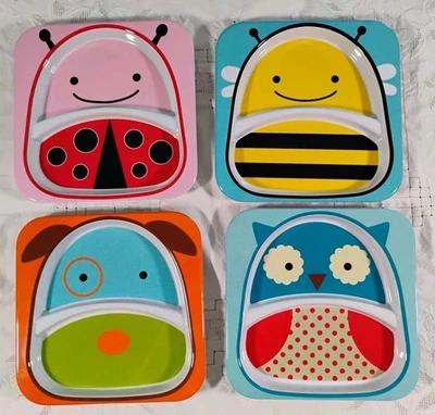 Juego de 4 platos de melamina Skip Hop Zoo Animal Compartimento 8" Abeja Ladybug Búho Perro  Foto 1 de 4