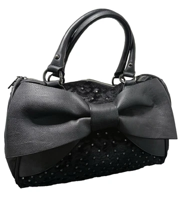 Bolso de Mano Betsey Johnson Grande Lazo Tachonado Lentejuelas Acento Terciopelo Rosa Forro Floral Foto 1 de 4