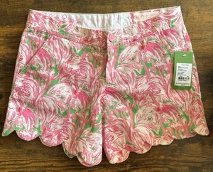 LILLY PULITZER Buttercup Shorts Pink Flamingo Print Size 000 Cotton Scalloped - Picture 1 of 5