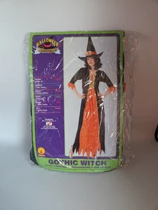 Costume Strega Gotica Adulto Halloween Concetti Vestito E Cappello Fino Tg 12 (D3) - Foto 1 di 2