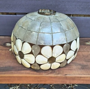 Vintage 1970's Capiz Shell Copper Flower Lamp Shade Pendant Boho Retro Handmade - Picture 1 of 13