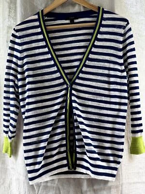 Cárdigan tejido manga 3/4 a rayas J.Crew para mujer talla grande blanco verde azul marino Foto 1 de 4