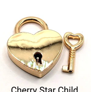 Fantastic gold pl working heart lock with key for bracelet diary suitcase padloc - Picture 1 of 5