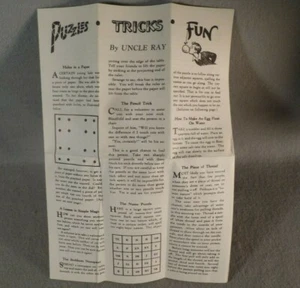 Puzzles Tricks Fun By Uncle Ray Vintage Pamphlet Publishers Newspaper Syndicate - Picture 1 of 8