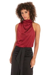 Muse Women's Light Charmeuse Sleeveless Halter Blouse-Draped Cowl - Picture 1 of 4