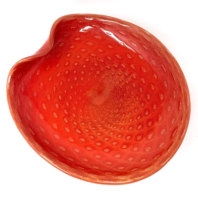 Barbini Seguso Arte Vidrio Cuenco Fino Bullicante Rojo Naranja Dorado MCM 11 Pulgadas Foto 1 de 4