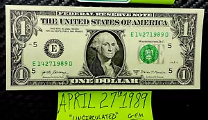 $1 Dollar Bill Birthday note April 27th 1989. Uncirculated Fancy Serial Number - Picture 1 of 10