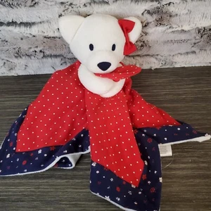Gymboree White Bear Lovey Security Blanket Red Blue Polka Dot Floral 14" NWT - Picture 1 of 7