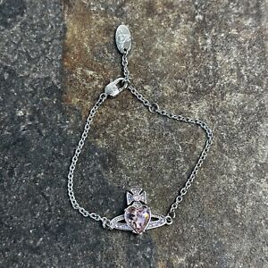 Vivienne Westwood Bracelet Silver Tone Pink Heart Crystal Orb Charm