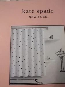 KATE SPADE Polka Dot SHOWER CURTAIN Navy Blue On White 72" NEW - Picture 1 of 2