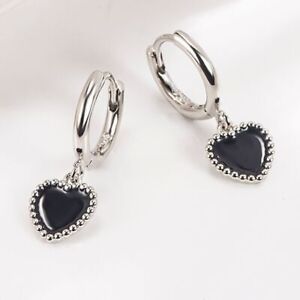Heart Hoop Earrings Silver Black Resin Dangle/Drop Huggie Earrings Women Jewelry