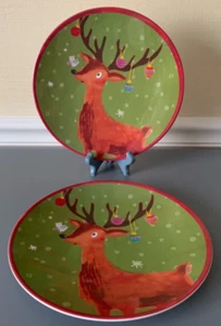 Platos de Navidad de renos POTTERY BARN KIDS melamina de 9" ~ Juego de 2 - Imagen 1 de 6