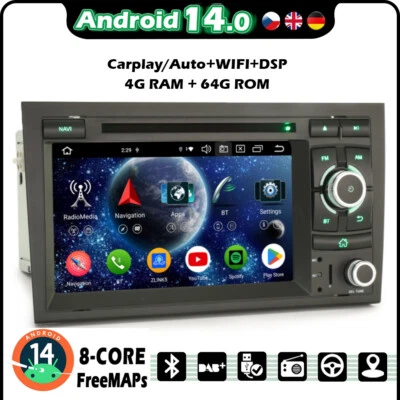 Android 14 Autoradio 2.0GHz Navi DSP GPS DVD für Audi A4 S4 RS4 8E 8F Seat Exeo - Bild 1 von 4