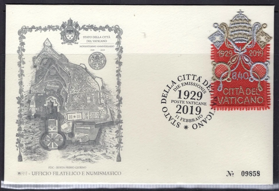 VATICAN CITY 2019 FABRIC " 1710 X " EMBROIDERED Papal Arms FDC - Free Ship USA - Image 1 of 1