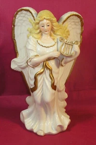 8¼” Tall Ceramic Glazed Adult Female Angel w/ Lyre/Harp is a Candle Holder, EX - Picture 1 of 5