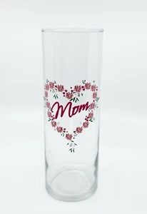 Libbey MOM Pink Floral Heart Cylinder 10” Tall Vase - Picture 1 of 10