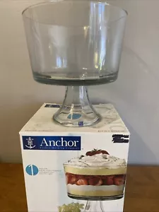 Anchor Hocking Presence LARGE Clear Glass PEDESTAL TRIFLE DESSERT BOWL Heavy - Picture 1 of 1