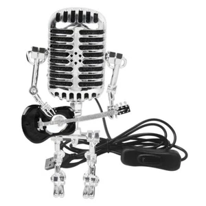 Steampunk Vintage Microphone Robot Metal Microphone Robot Lamp with Guitar Cool - Picture 1 of 6
