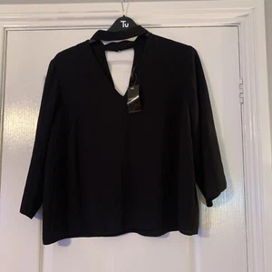 BNWT Papaya Smart BLACK Light TUNIC TOP/BLOUSE 3/4 Sleeve V-Neck SZ UK 18 Repair - Picture 1 of 14