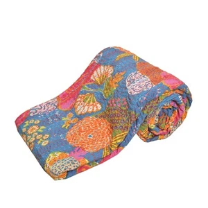 Sanskriti New Hand Made Reversible Gudari Kantha Cotton Full Throw Bedspread - Picture 1 of 10