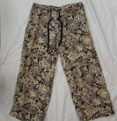 CAbi Mujer XS Lino #509 Batik Picasso Negro Beige Cordón Pantalones Cortos Foto 1 de 3
