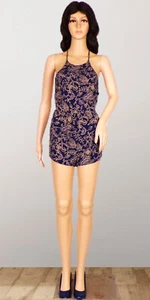 OUT FROM UNDER size XS blue/beige backless romper 100% rayon machine wash - Picture 1 of 11