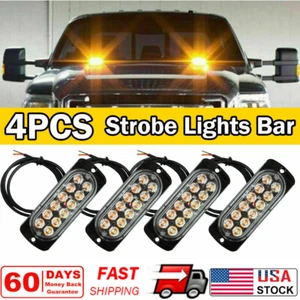 4x Amber 12 LED Car Truck Beacon Warning Hazard Flash Strobe Light - Picture 1 of 12