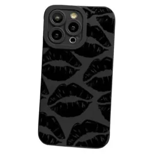 Lips Kiss Print Soft Silicone Phone Case for iPhone iPhone 15 Pro Max Black - Picture 1 of 8