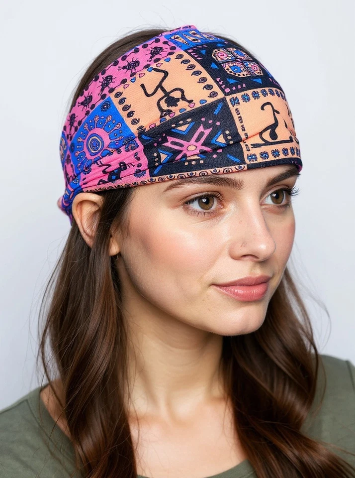 Guante de pelo elástico diadema pañuelo diadema estampado africano rosa azul motociclista Foto 1 de 4