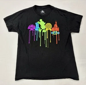 Disney Youth Kids Short Sleeve T-shirt Parks Paint Drip Size L Black Authentic - Picture 1 of 3