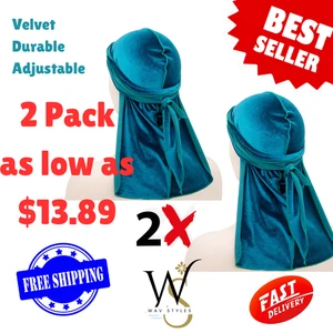 2er Pack Teal Velvet Durag Herren Unisex Long Tail Soft Durag Headwraps 360 Wellen Cap - Bild 1 von 1