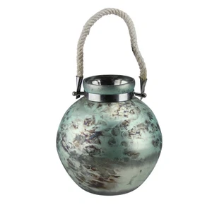 Kaemingk Seaside Treasures Verde Negro Mármol Vidrio Huracán Cuerda Mango 14.5" - Imagen 1 de 3