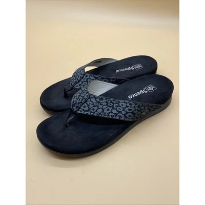 Sandalias de Tanga Spenco Estampado de Leopardo Chanclas Mujer Cómodas Negras Grises Talla 9B Foto 1 de 4
