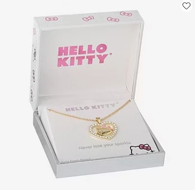 Colar Pingente Hello Kitty 18K Sobre Latão Coração 18" Novo em Folha Rosa Novo com etiquetas Novo Na Caixa - Imagem 1 de 4