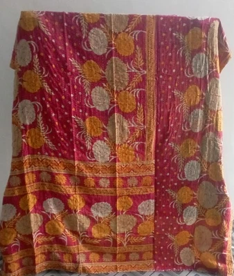 印度手工 Kantha 被子复古床罩扔棉毯 Gudari Twin — 第 1/2 张图片