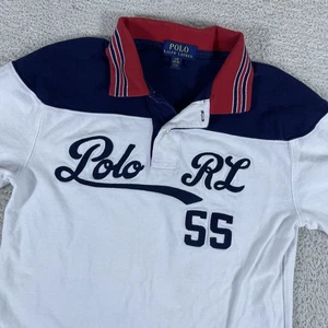 Polo Ralph Lauren Polo Shirt Youth Boys Large White Spellout Preppy 90's Retro - Picture 1 of 16