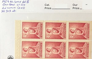 Commonwealth of Australia 1959 SG 313ab QEII 4d carmine wmk inverted PANE of 6 - Picture 1 of 2