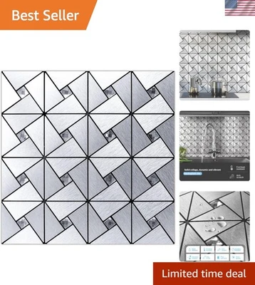 Silver Aluminum Peel & Stick Mosaic Tiles - 10 Sheets for DIY Backsplash Foto 1 de 4