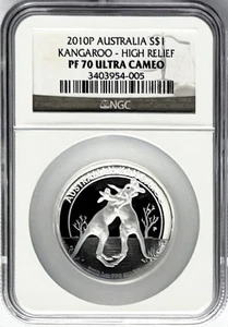 2010 P Australia Proof Silver Kangaroo High Relief NGC PF70 Classic Brown Label - Picture 1 of 2